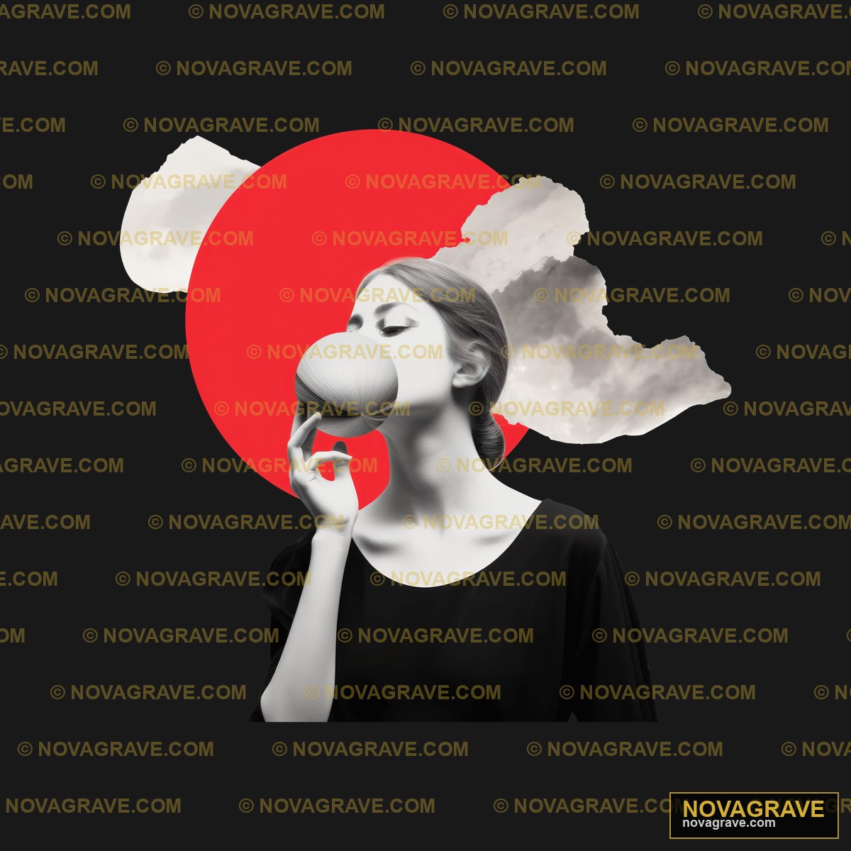 A Woman Blowing A Bubble With A Red Sun In Th Nature Botanical - DTF Transfer Design