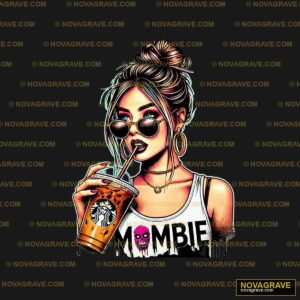 A Woman Drinking A Drink With A Skull On Her Streetwear Urban - DTF Ontwerp