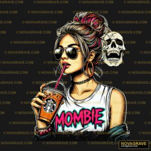 A Woman Drinking A Drink With A Skull On The Streetwear Urban DTF Design