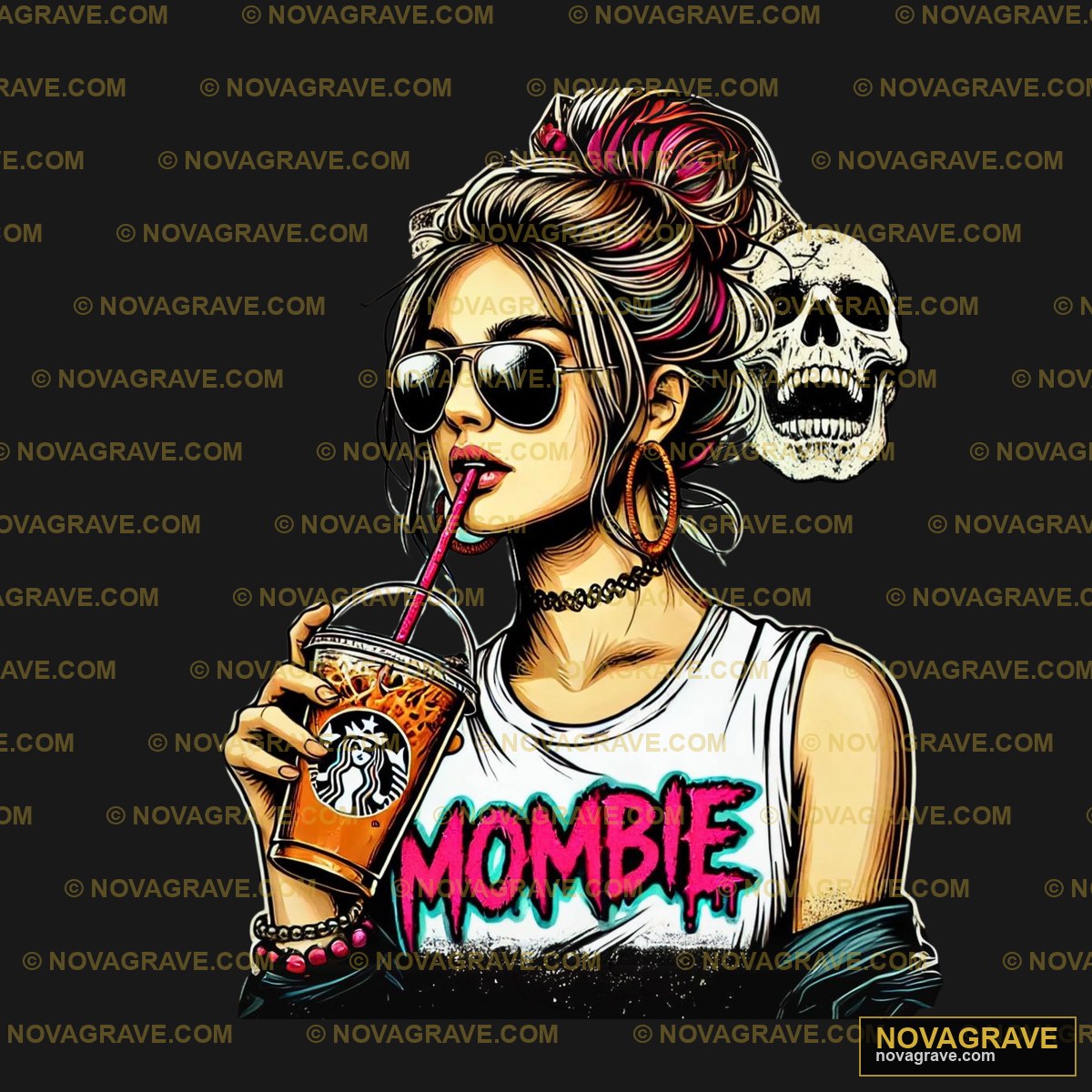 A Woman Drinking A Drink With A Skull On The Streetwear Urban - DTF Transfer Design