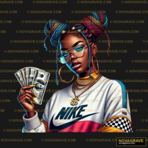 A Woman Holding A Stack Of Money And Wearing Other Designs - DTF Ontwerp