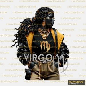 A Woman In A Black And Gold Outfit Streetwear Urban - DTF Ontwerp