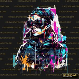 A Woman In A Black Jacket And Sunglasses With Nature Botanical - Design DTF