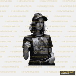 A Woman In A Black Shirt And Hat Other Designs - Design DTF
