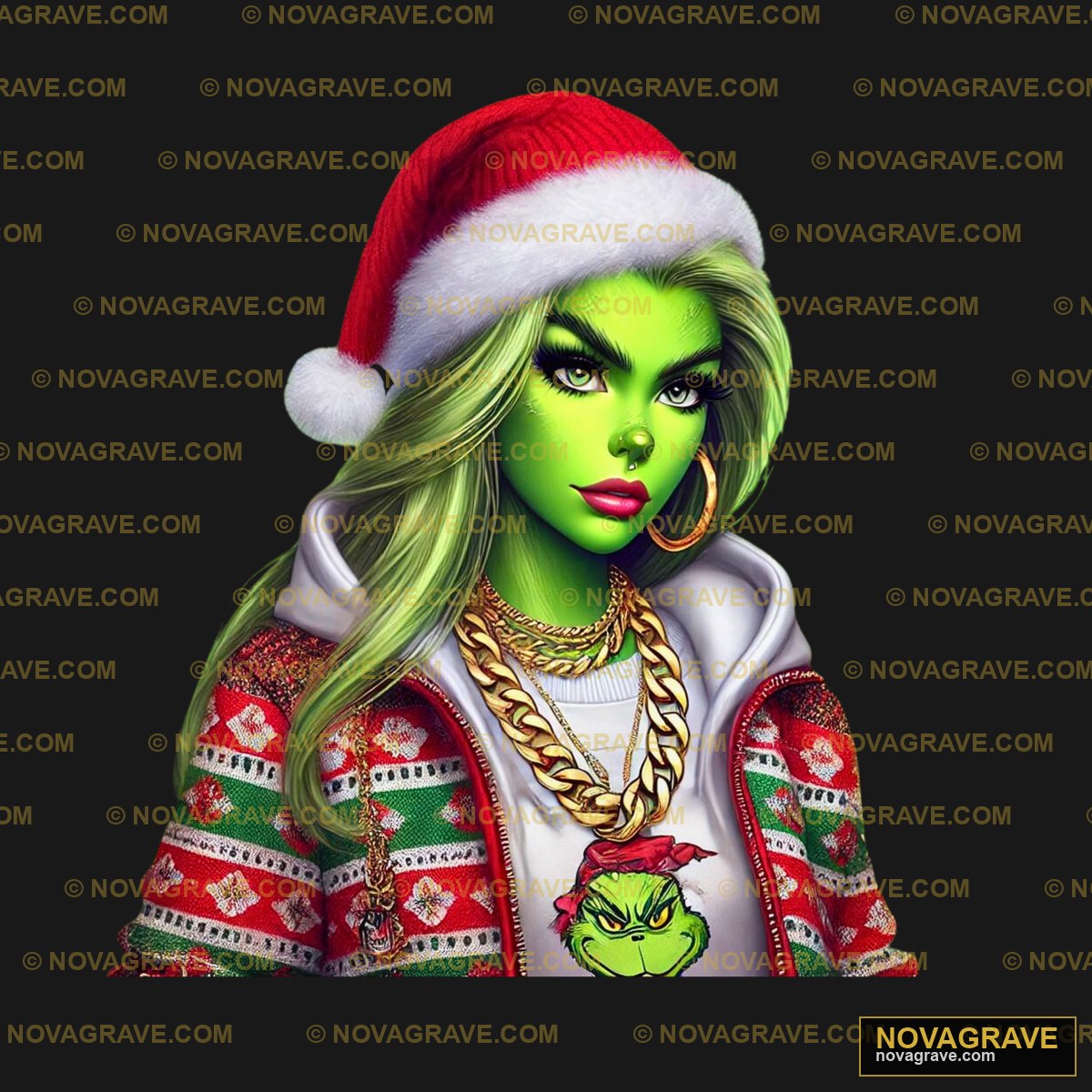 A Woman In A Santa Hat And Green Hair Seasonal Holiday - DTF Transfer Design