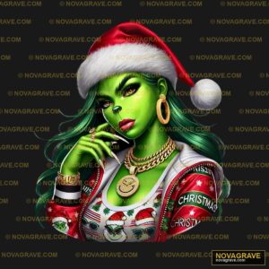 A Woman In A Santa Hat Smoking A Cigarette Seasonal Holiday - DTF Transfer Design