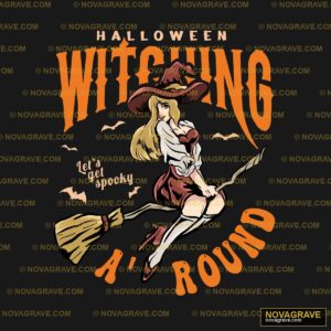 A Woman In A Witch Costume Is Flying On A Bro Other Designs - DTF Transfer Design