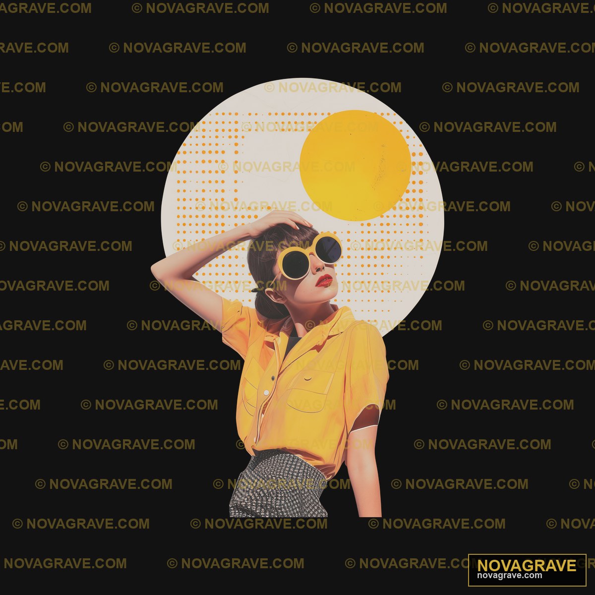 A Woman In A Yellow Shirt And Sunglasses Nature Botanical - DTF Transfer Design