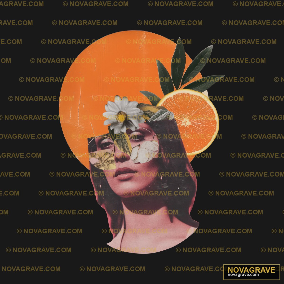 A Woman With A Flower And Orange Slices Nature Botanical - DTF Ontwerp