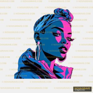 A Woman With A Pink Hair And Blue Eyes Other Designs - Design DTF