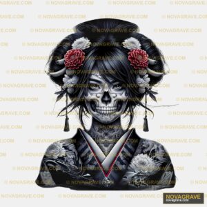 A Woman With A Skull Face And A Flower In Her Streetwear Urban - DTF Transfer Design