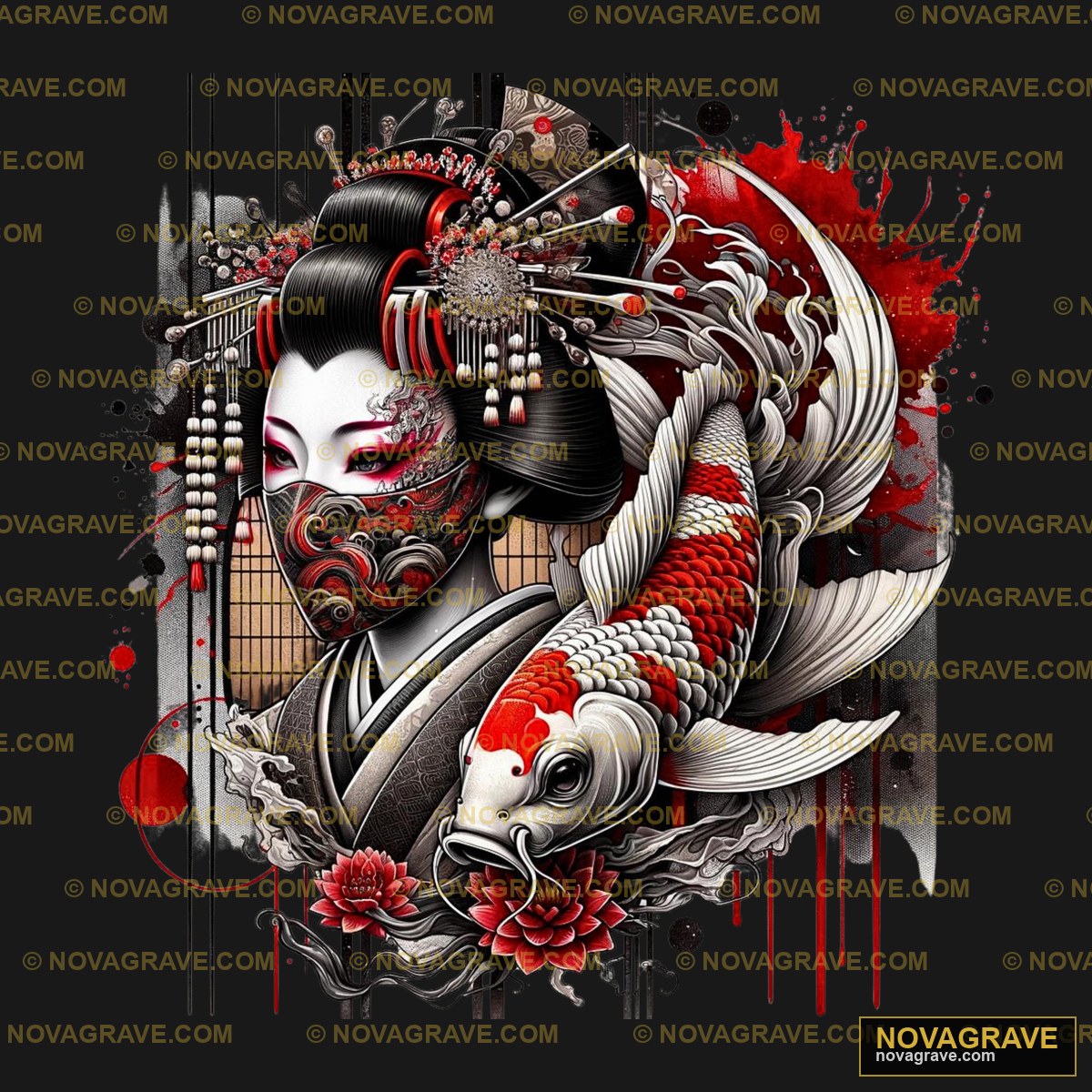 A Woman With A Tattoo And A Koi Fish Animals Wildlife - DTF Ontwerp