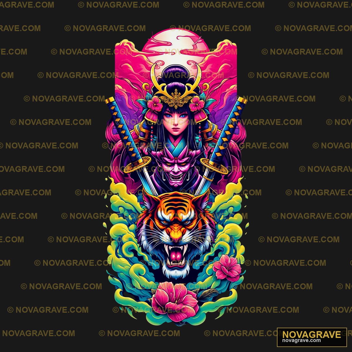 Samurai Tiger Warrior DTF Design PNG - Japanese Art