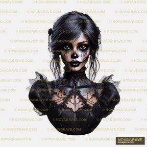 Gothic Skull Face Woman DTF Design PNG - Halloween Art