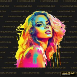 A Woman With Blonde Hair And Bright Colors Other Designs - Design DTF