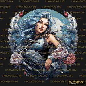 A Woman With Blue Hair And A Black Dress Surr Other Designs 2 - DTF Transfer Design
