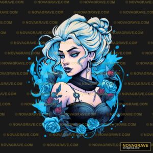 A Woman With Blue Hair And A Black Dress Surr Other Designs - DTF Transfer Design