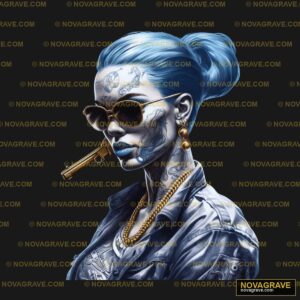A Woman With Blue Hair And Sunglasses Smoking Nature Botanical - DTF Ontwerp