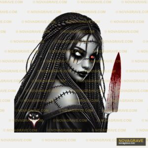 A Woman With Dread Hair And A Knife Other Designs - DTF Transfer Design