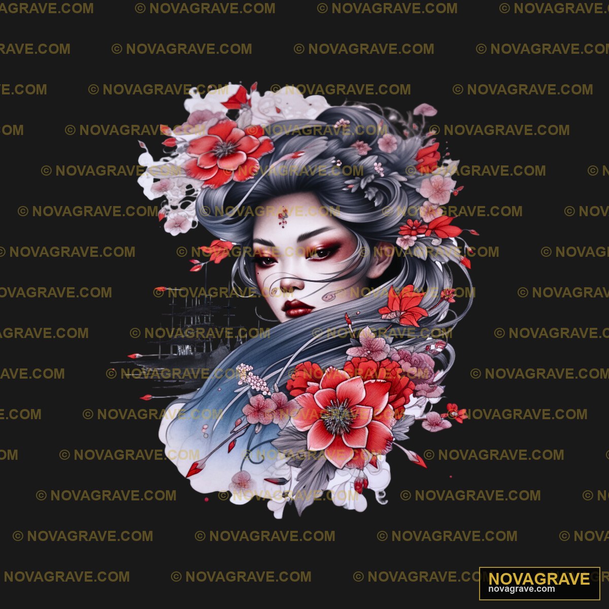 A Woman With Flowers And A Ship In The Backgr Nature Botanical - DTF Transfer Design