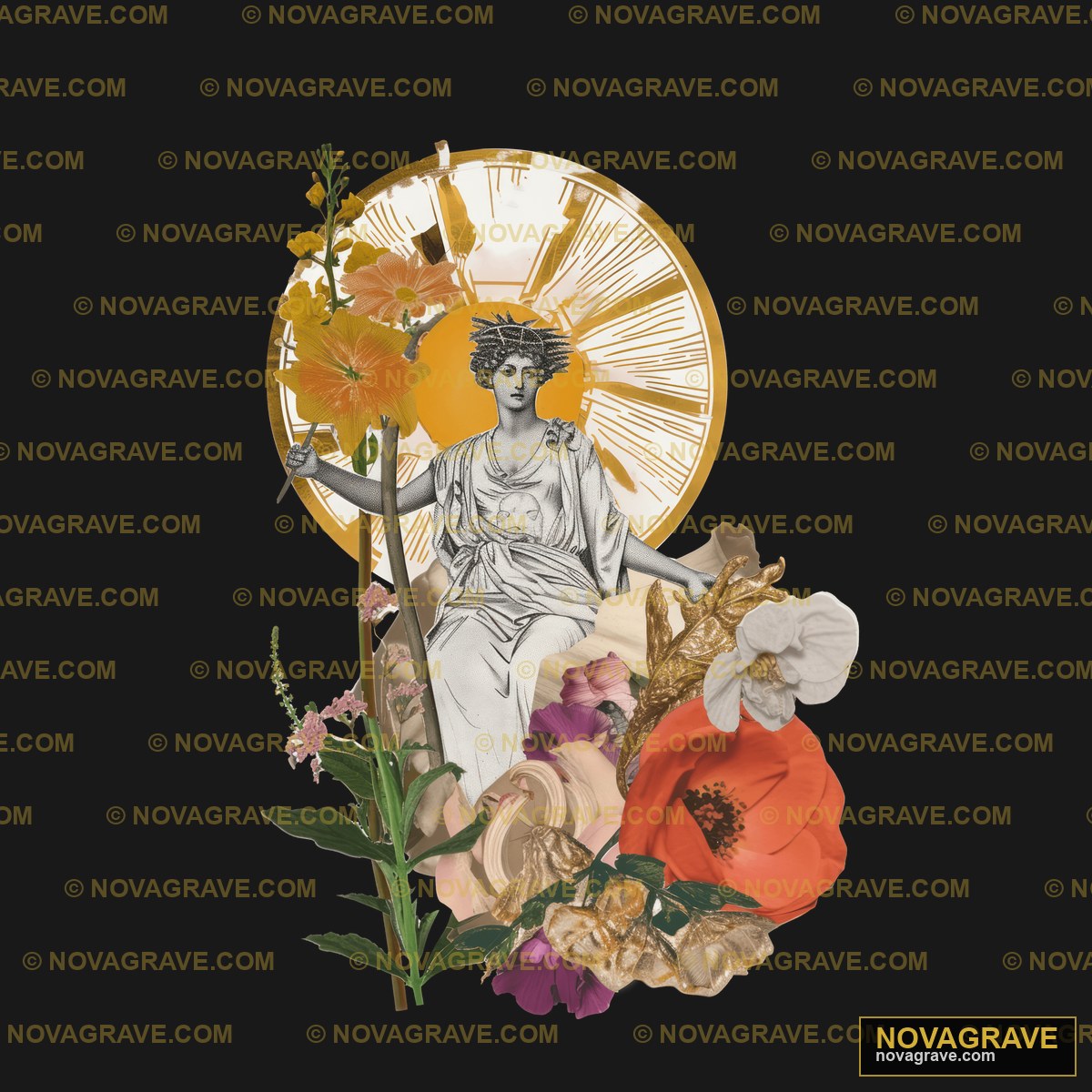 A Woman With Flowers And A Sun In The Backgro Nature Botanical - DTF Transfer Design