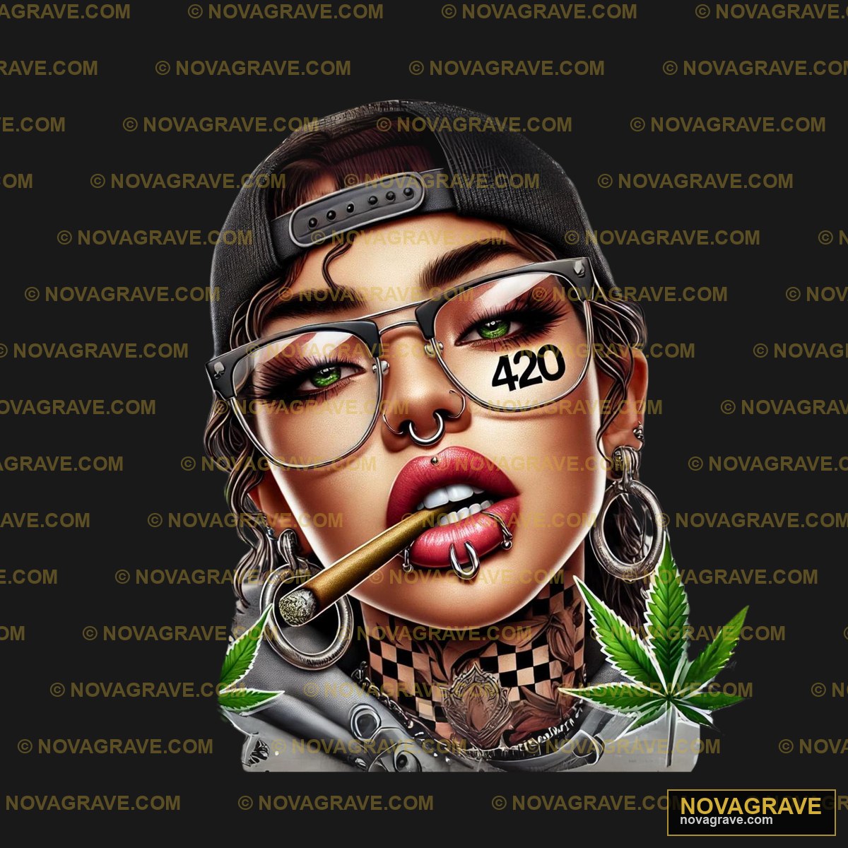 A Woman With Glasses And A Cigarette Other Designs - DTF Ontwerp