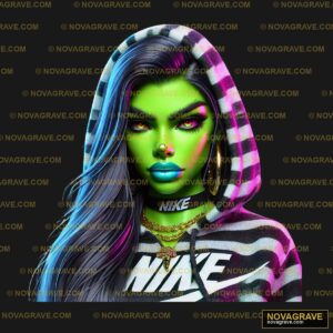 A Woman With Green And Purple Hair And A Hood Streetwear Urban - DTF Transfer Design