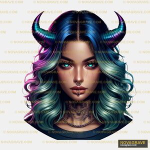 A Woman With Horns And A Blue Hair Other Designs - Design DTF