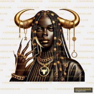A Woman With Horns And Gold Jewelry Streetwear Urban - DTF Ontwerp