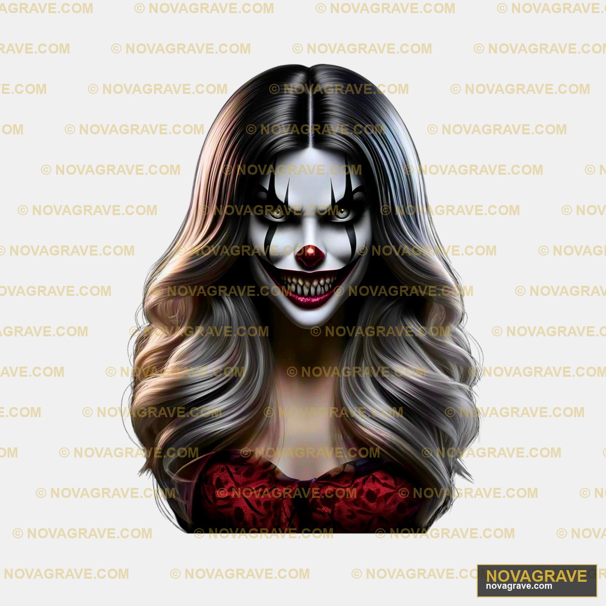 A Woman With Long Hair And A Clown Makeup Other Designs - DTF Ontwerp