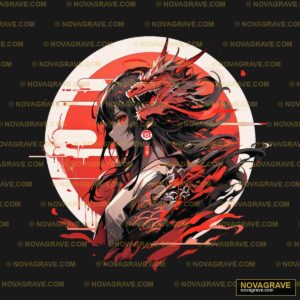 A Woman With Long Hair And A Red Dress Standi Nature Botanical - DTF Transfer Design