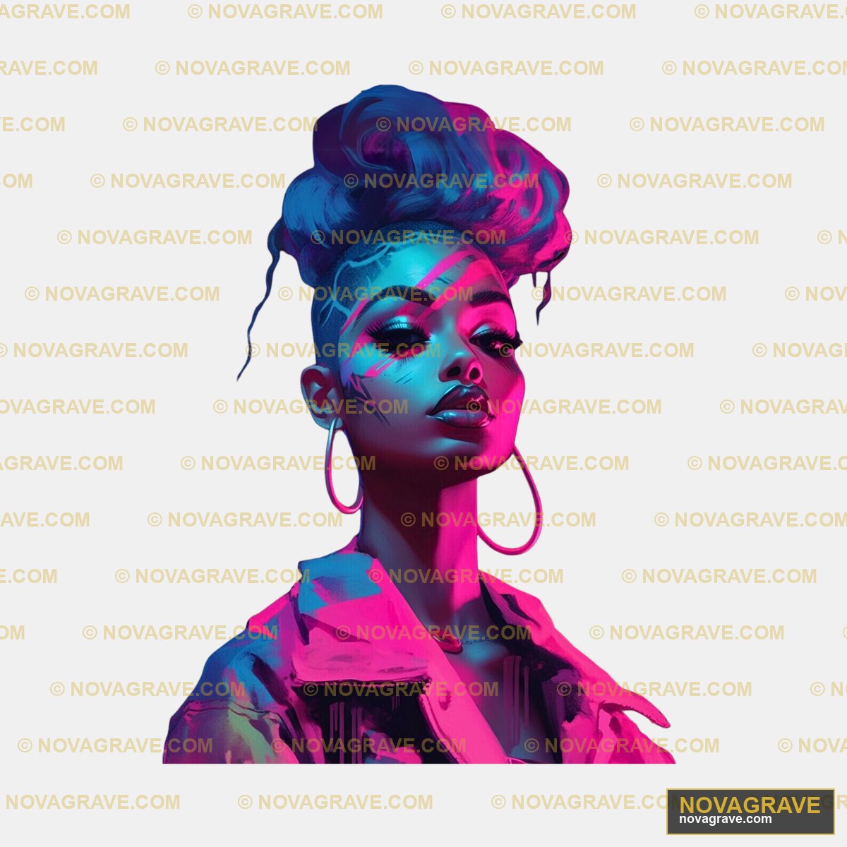 A Woman With Pink Hair And Blue Makeup Other Designs - Design DTF