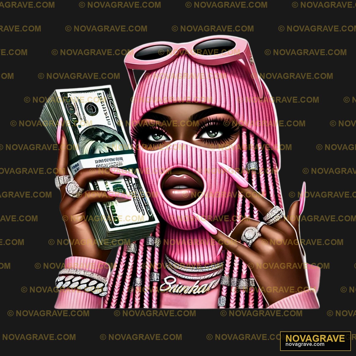 A Woman With Pink Hair And Sunglasses Holding Nature Botanical - DTF Transfer Design