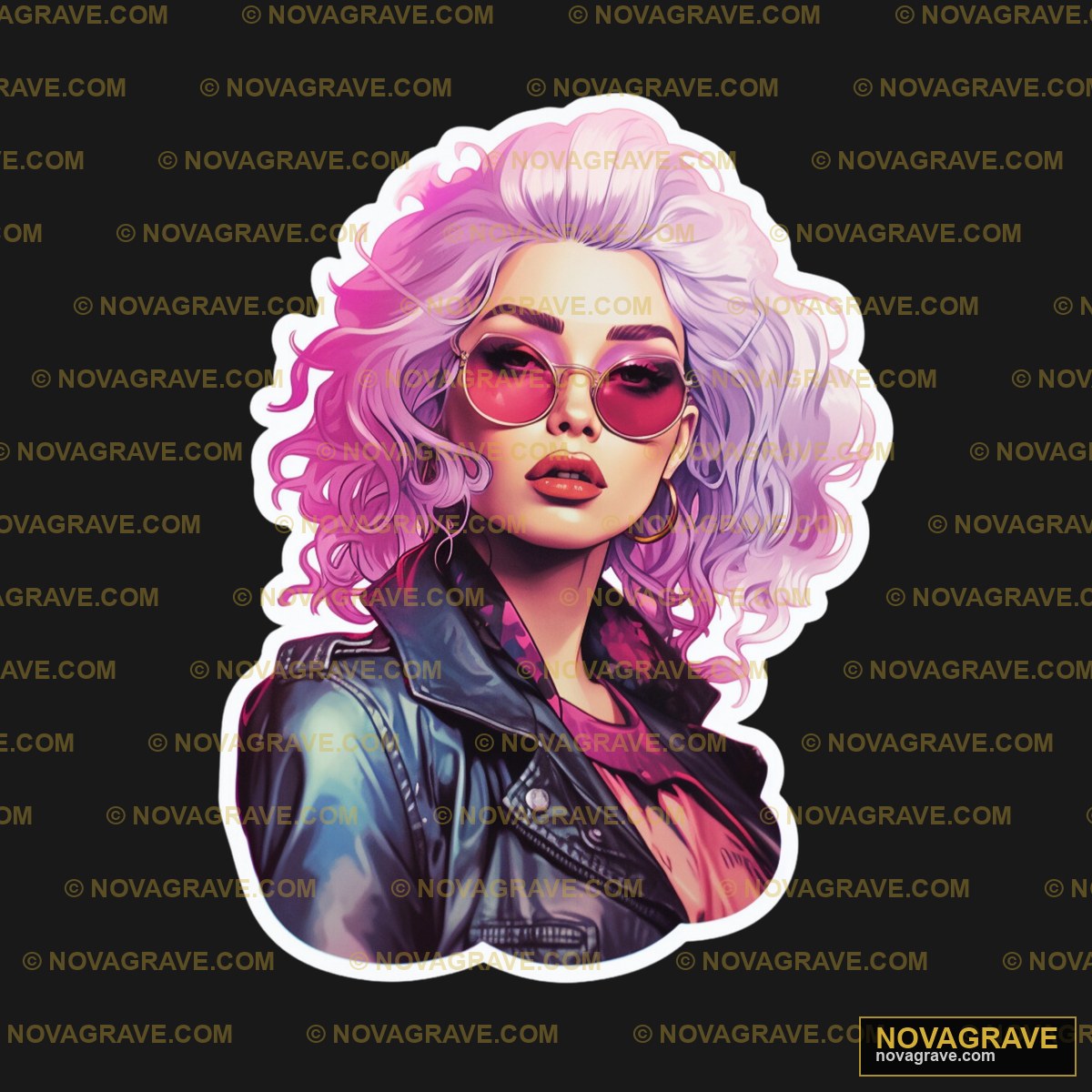 A Woman With Pink Hair And Sunglasses Nature Botanical 2 - DTF Ontwerp