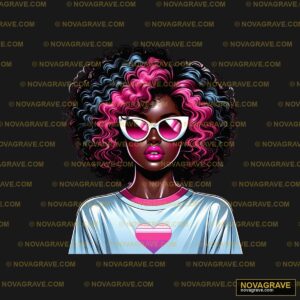 Afro Woman Pink Blue Hair Heart DTF Design PNG