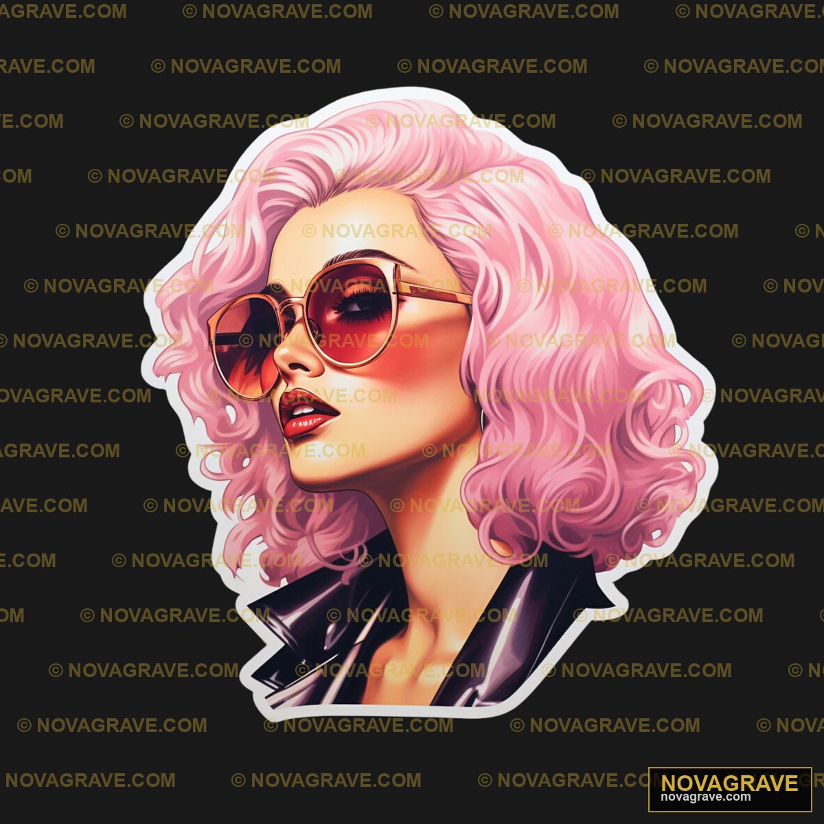 A Woman With Pink Hair And Sunglasses Nature Botanical - DTF Ontwerp