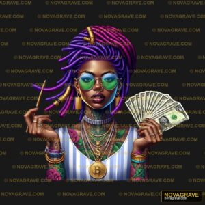 A Woman With Purple Dread Hair Holding Money Nature Botanical - Design DTF