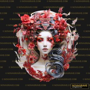 A Woman With Red Flowers And A Crown Animals Wildlife - DTF Transfer Design
