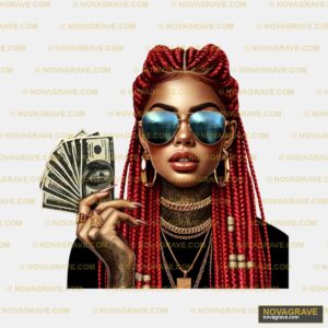 A Woman With Red Hair And Sunglasses Holding Nature Botanical - Design DTF