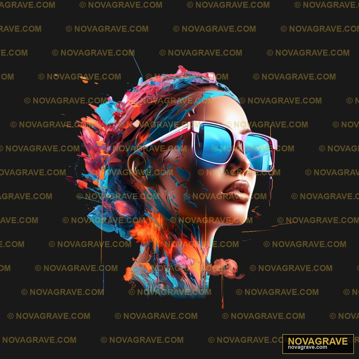 A Woman With Sunglasses And A Colorful Hair Nature Botanical - DTF Transfer Design