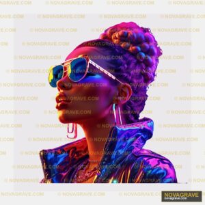 A Woman With Sunglasses And A Colorful Jacket Nature Botanical - DTF Ontwerp