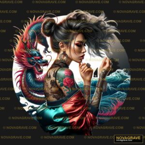 A Woman With Tattoos And A Dragon Tattoo Animals Wildlife - DTF Ontwerp