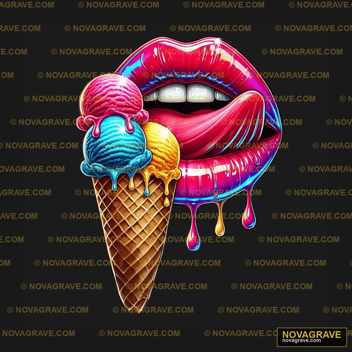 A Womans Lips And Ice Creams With Melting Other Designs - Design DTF