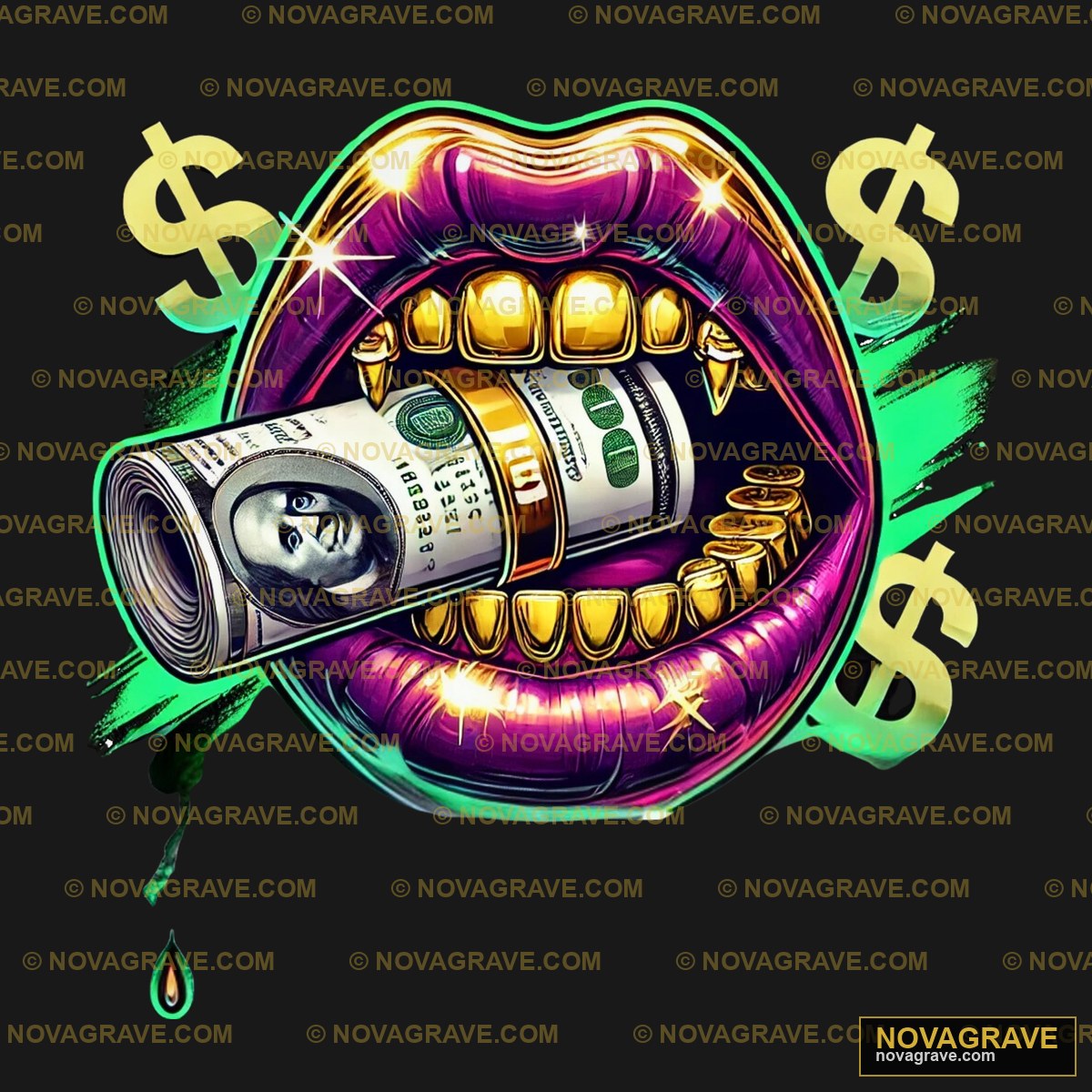 A Womans Mouth With Money In The Mouth Other Designs - DTF Ontwerp