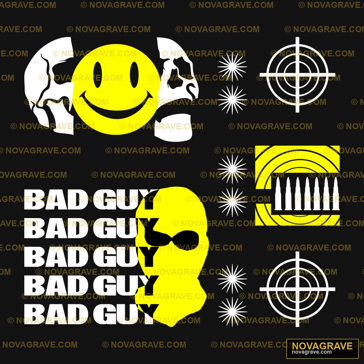 A Yellow And Black Logo With A Smiley Face Other Designs - DTF Ontwerp
