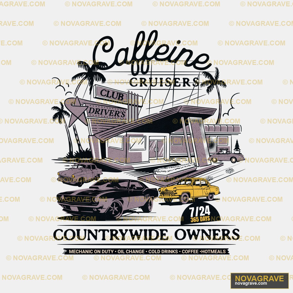 A Yellow Car Parked In Front Of A Diner Retro Vintage - DTF Transfer Design
