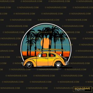 A Yellow Car With Surfboards On The Roof Sports Fitness - DTF Transfer Design
