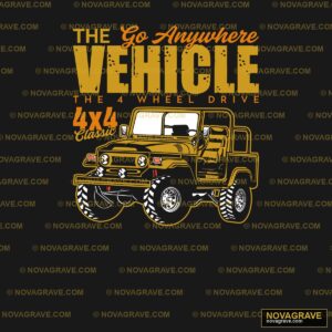 A Yellow Jeep With A Black Background And The Typography Slogans - DTF Transfer Design