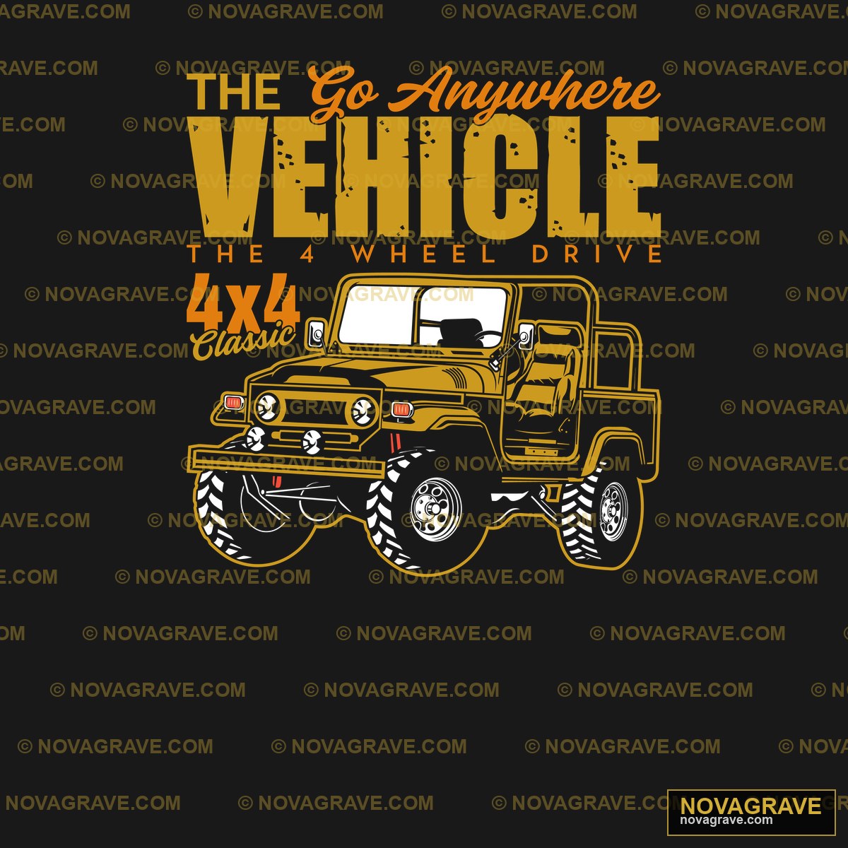 A Yellow Jeep With A Black Background And The Typography Slogans - DTF Ontwerp