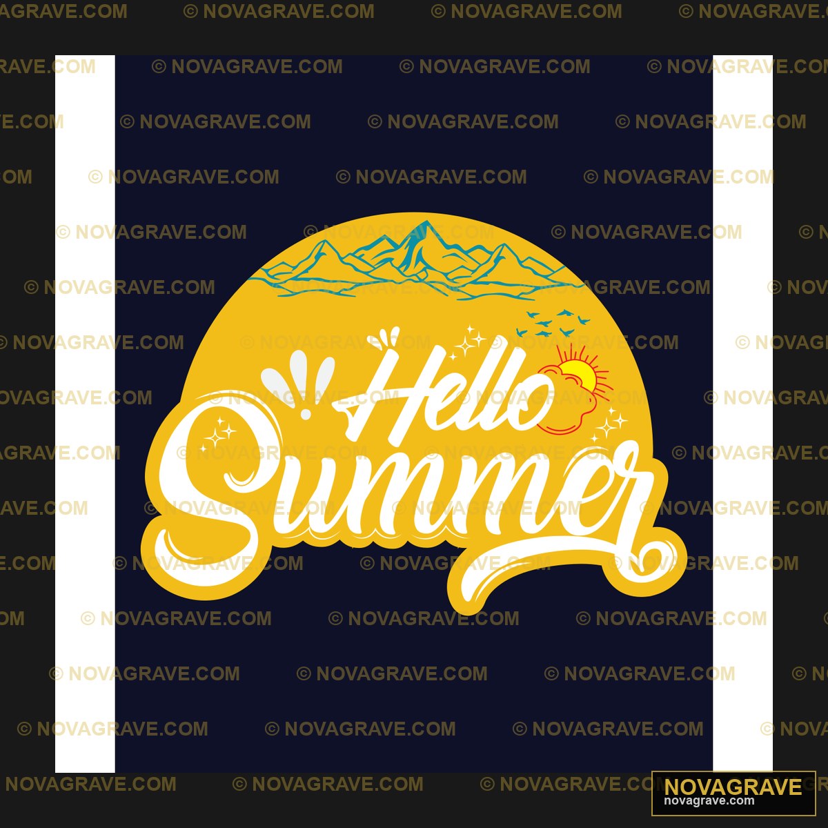 A Yellow Sun With The Words Hello Summer Nature Botanical - DTF Transfer Design